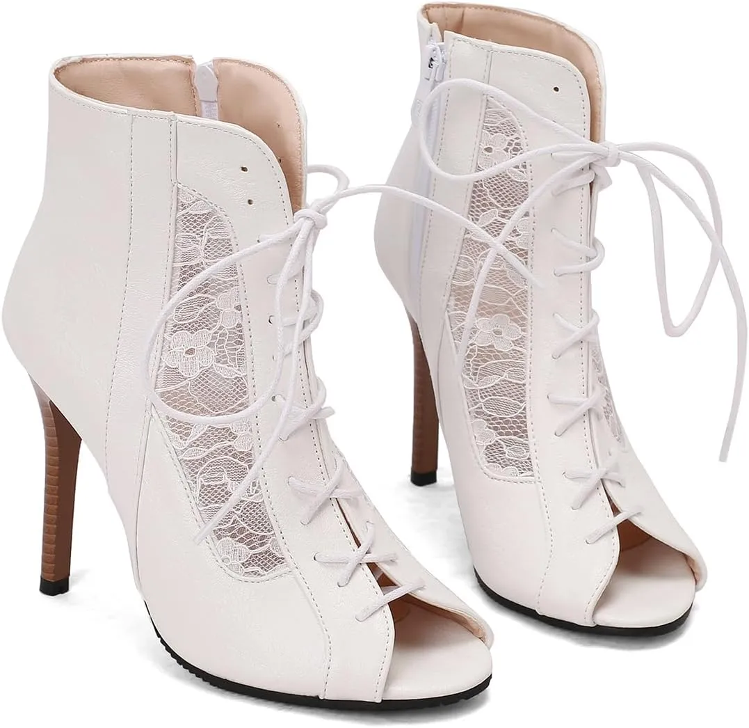 Women's Mesh Sandals Peep Toe High Top Sandals Lace Up Summer Boots Side-zip Party Sexy Pump Shoes Open Toe