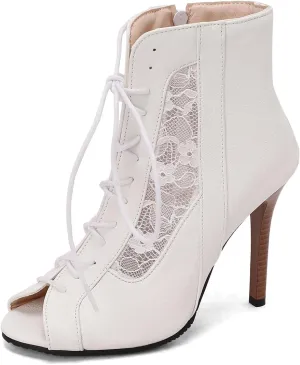 Women's Mesh Sandals Peep Toe High Top Sandals Lace Up Summer Boots Side-zip Party Sexy Pump Shoes Open Toe