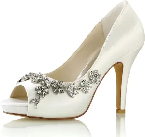 Women's On Wedding Dress Shoes Platform Pumps Open Toe Bridal Shoes Party Dress Sandles