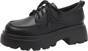 Women's Patent Leather Chunky Platform Oxford Fashion Round Toe Lace-Up Chunky Heels Loafers Casual Business Office Dress Shoes