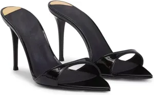 Women's Patent leather Pointed Toe Stilettos Heeled Sandals Fashion Sexy Open Toe Slip On High Heels Slides for Party Prom Date Dress Shoes