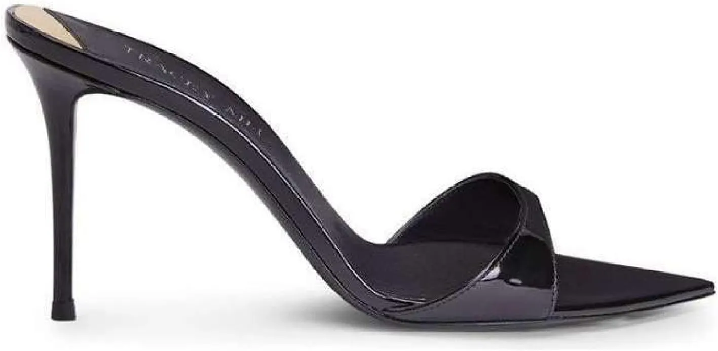 Women's Patent leather Pointed Toe Stilettos Heeled Sandals Fashion Sexy Open Toe Slip On High Heels Slides for Party Prom Date Dress Shoes