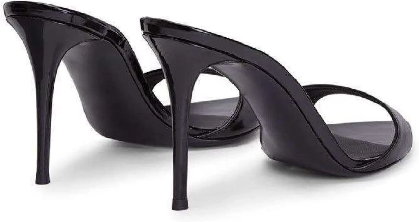 Women's Patent leather Pointed Toe Stilettos Heeled Sandals Fashion Sexy Open Toe Slip On High Heels Slides for Party Prom Date Dress Shoes