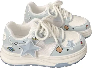 Women's Pink Star Platform Sneakers - Chunky White Y2k Casual Shoes for Campus, Mall & Travel, Non-Slip Footwear