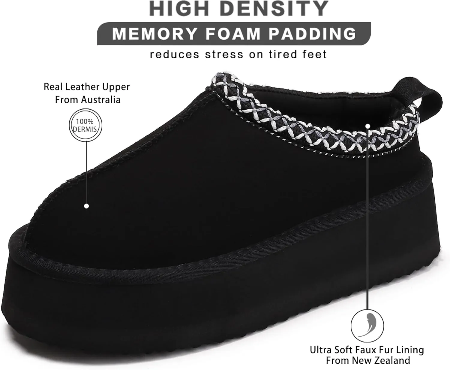 Women's Platform Fuzzy Cozy Slippers Genuine Suede Water Resistant Winter Platform Mini Boots with Memory Foam and Faux Fur Lining Comfy Fuzzy Clogs