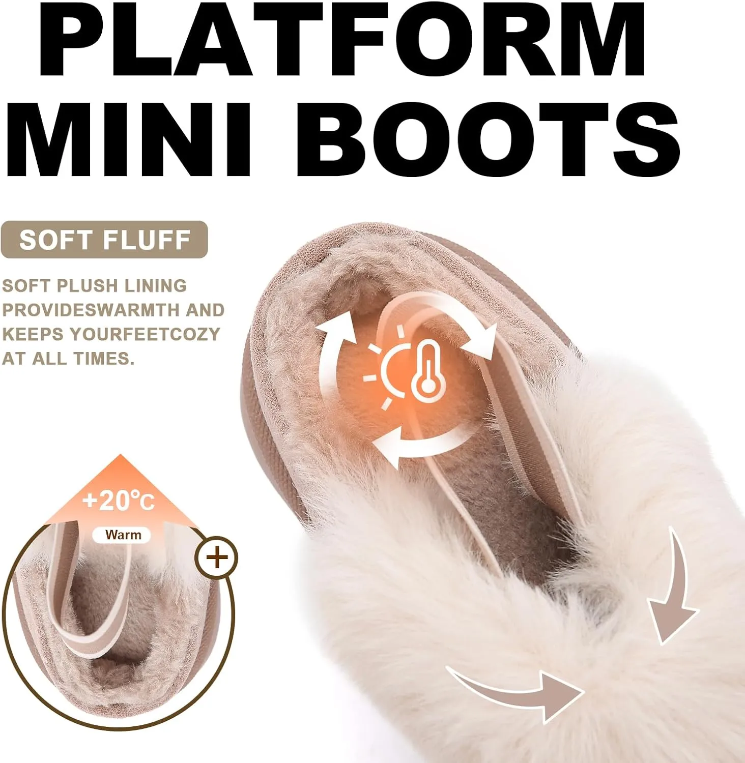 Women's Platform Fuzzy Slippers, Warm Winter Snow Mini Boots with Memory Foam, Fur Fleece Lined House Shoes Indoor and Outdoor