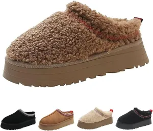 Women's Platform Mini Boots Slippers for Women Warm Fuzzy Slippers Fur Fleece Lined Slip on Suede Short Ankle Boots Outdoor Indoor Braid Slippers Anti Slip Trend