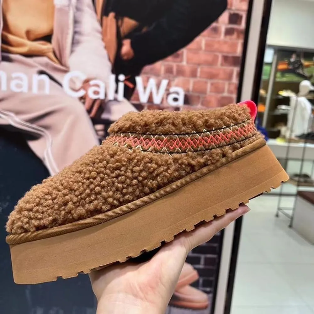Women's Platform Mini Boots Slippers for Women Warm Fuzzy Slippers Fur Fleece Lined Slip on Suede Short Ankle Boots Outdoor Indoor Braid Slippers Anti Slip Trend