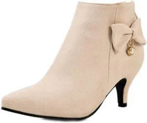 Women's Pointed Toe Dressy Ankle Booties Fashion Bow Kitten Low Heel Comfort Elegant Short Boots