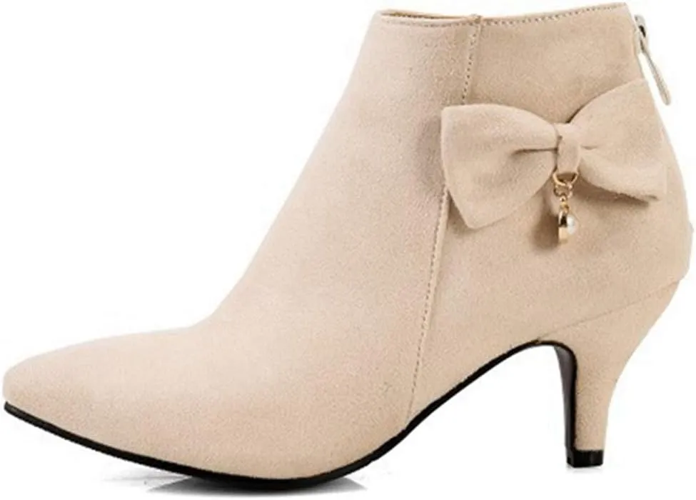 Women's Pointed Toe Dressy Ankle Booties Fashion Bow Kitten Low Heel Comfort Elegant Short Boots