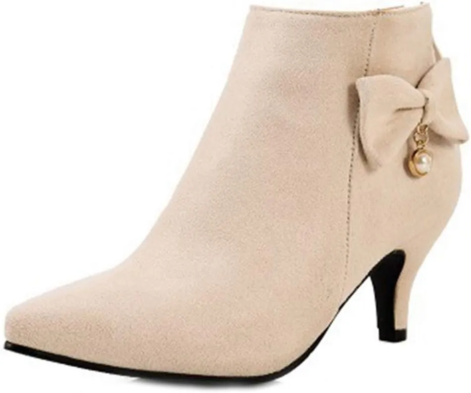Women's Pointed Toe Dressy Ankle Booties Fashion Bow Kitten Low Heel Comfort Elegant Short Boots