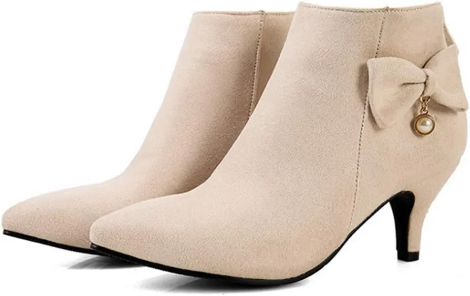 Women's Pointed Toe Dressy Ankle Booties Fashion Bow Kitten Low Heel Comfort Elegant Short Boots