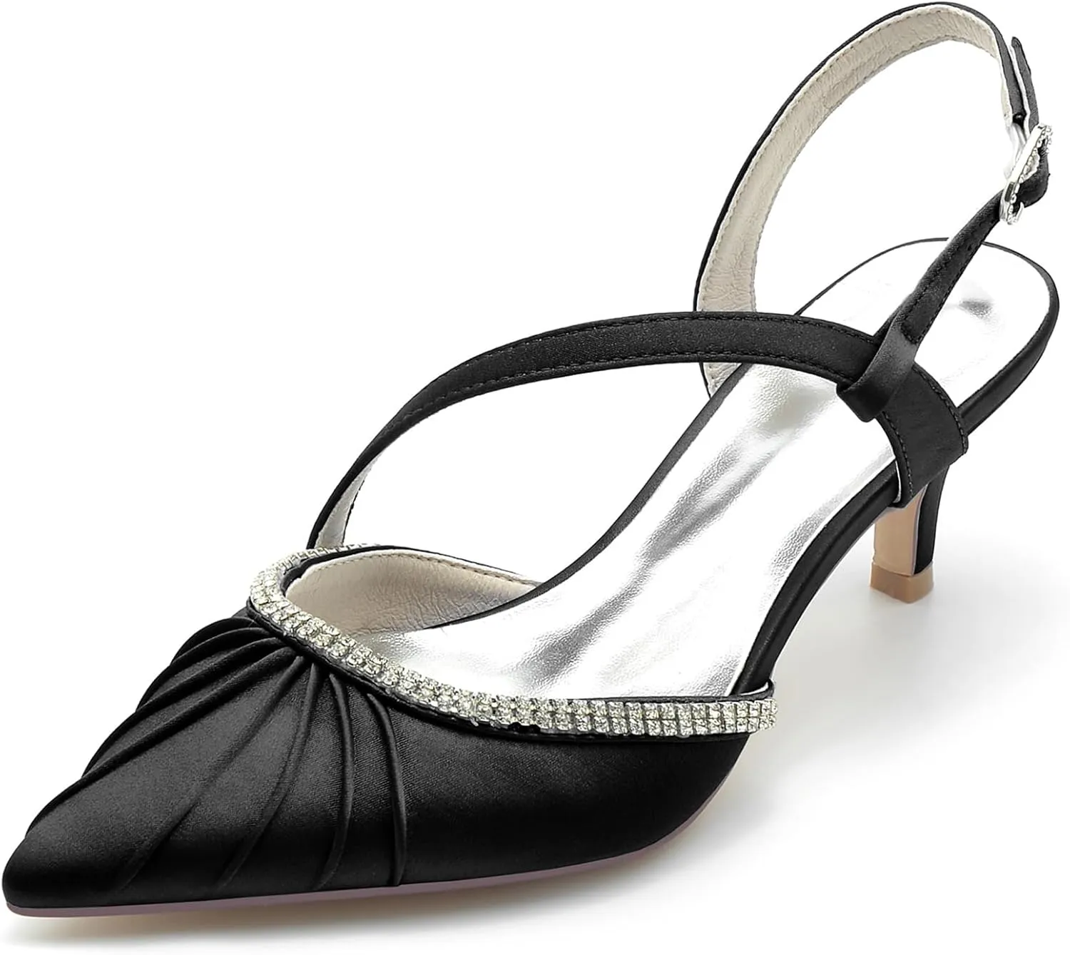 Women's Pumps Closed Satin Rhinestone Heels Bridal Shoes Slingback Pointed Toe Wedding Party Dress Shoes