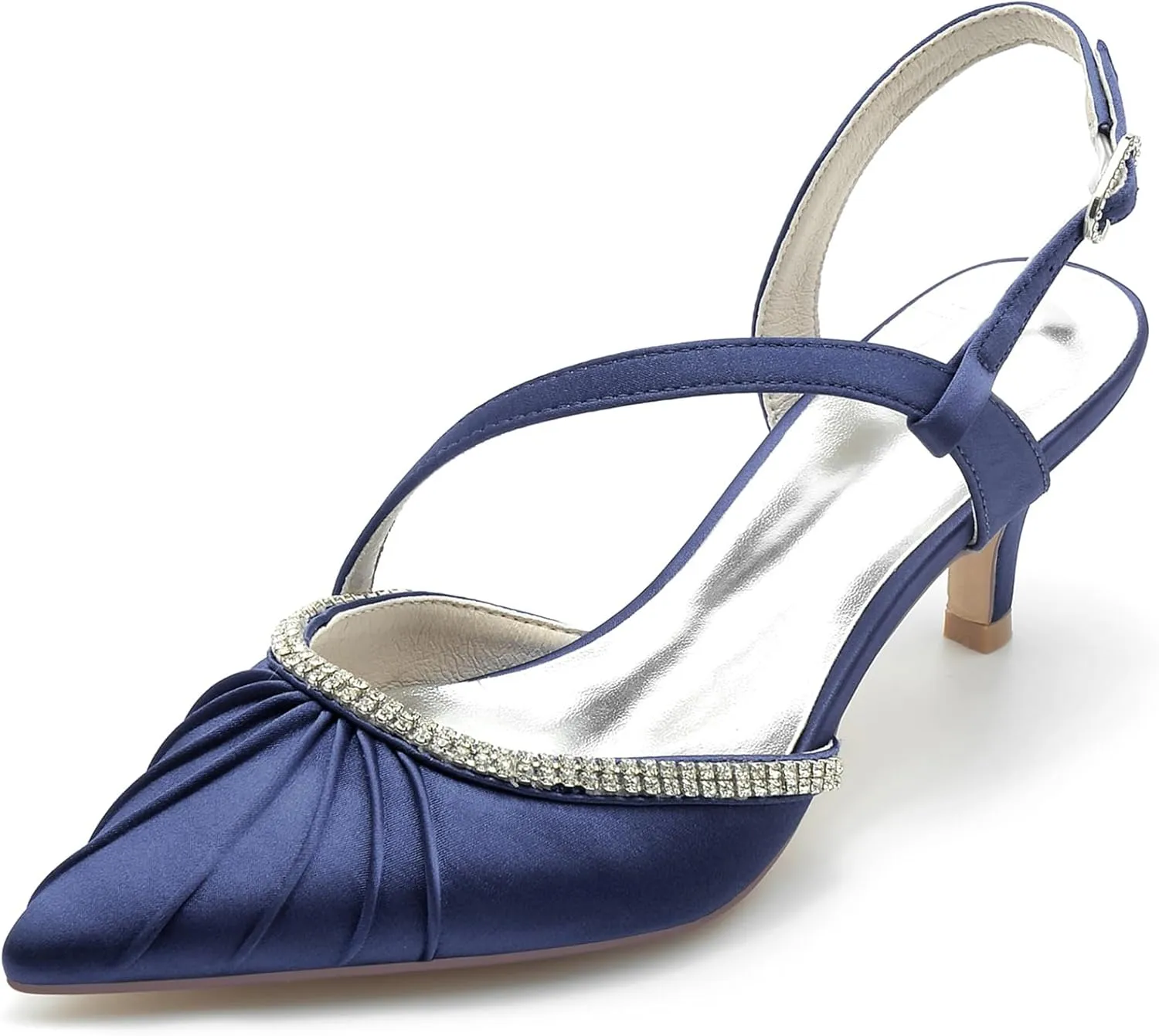 Women's Pumps Closed Satin Rhinestone Heels Bridal Shoes Slingback Pointed Toe Wedding Party Dress Shoes