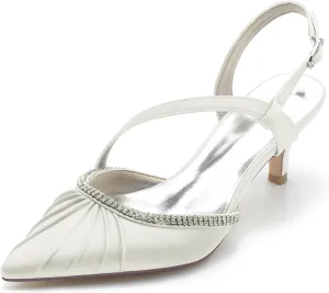 Women's Pumps Closed Satin Rhinestone Heels Bridal Shoes Slingback Pointed Toe Wedding Party Dress Shoes