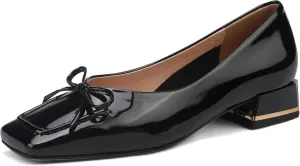 Women's Pumps Handmade Glossy Patent Leather Loafer Shoes for Women Classic Square Toe Block Chunky Heel Slip On with Bowknot