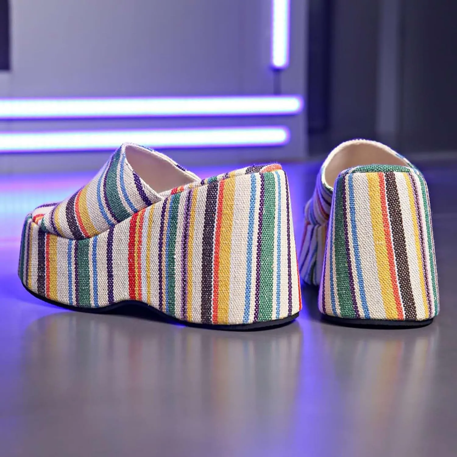 Womens Rainbow Transparent Strappy Platform Wedge Sandals Clear Round Peep Open Toe Slide Summer Beach Crystal Mules Slipper