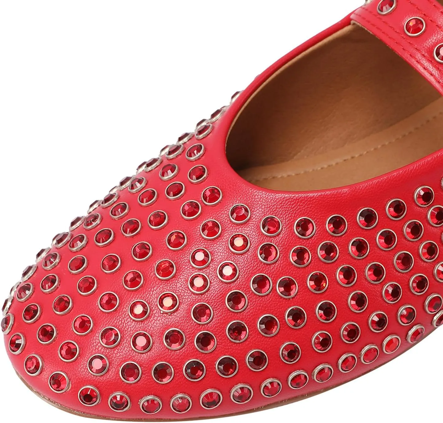 Women's Rhinestone Flats Crystal Studded Mary Jane Ballet Flats Shoes Buckle Ballerina Shoes