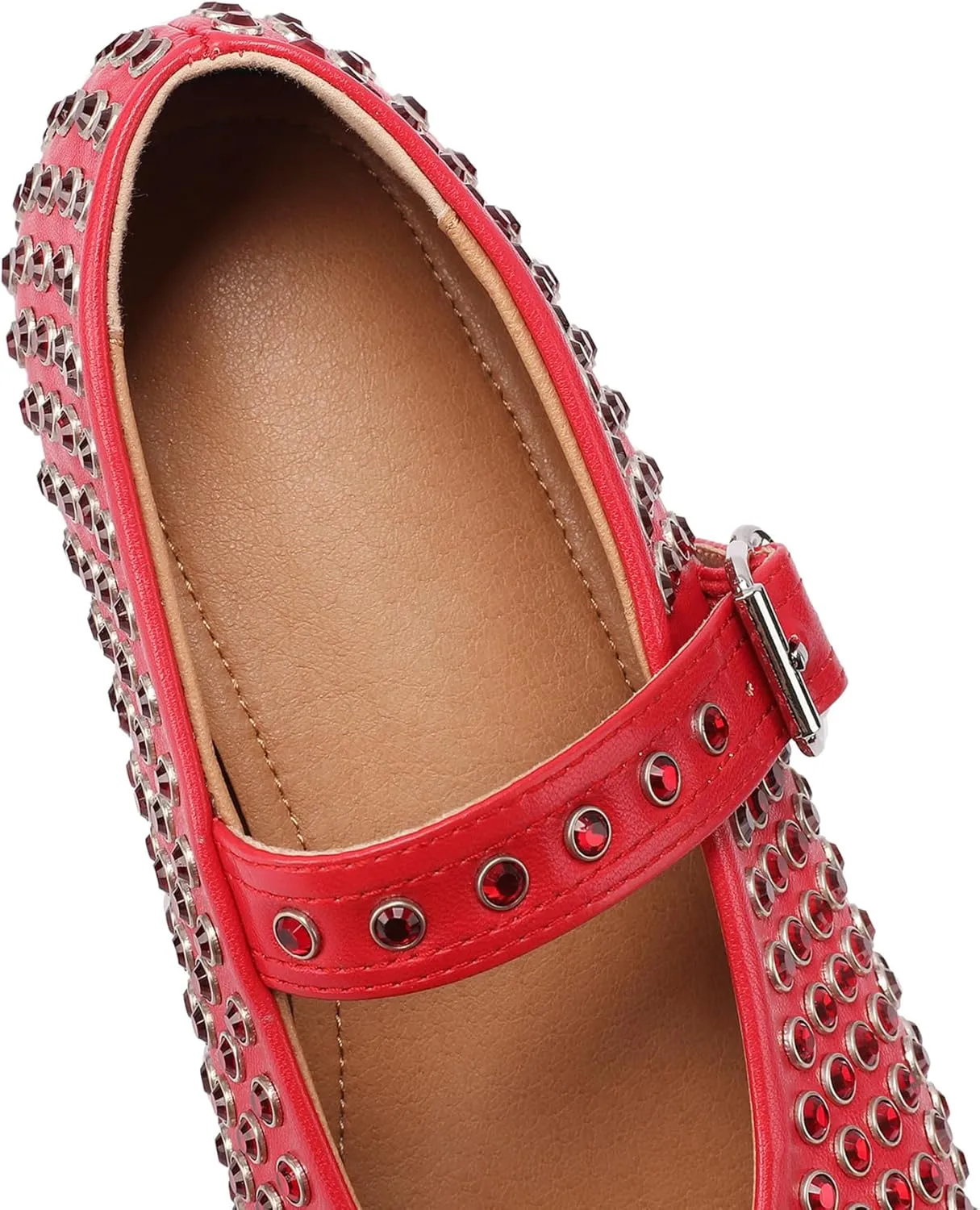 Women's Rhinestone Flats Crystal Studded Mary Jane Ballet Flats Shoes Buckle Ballerina Shoes