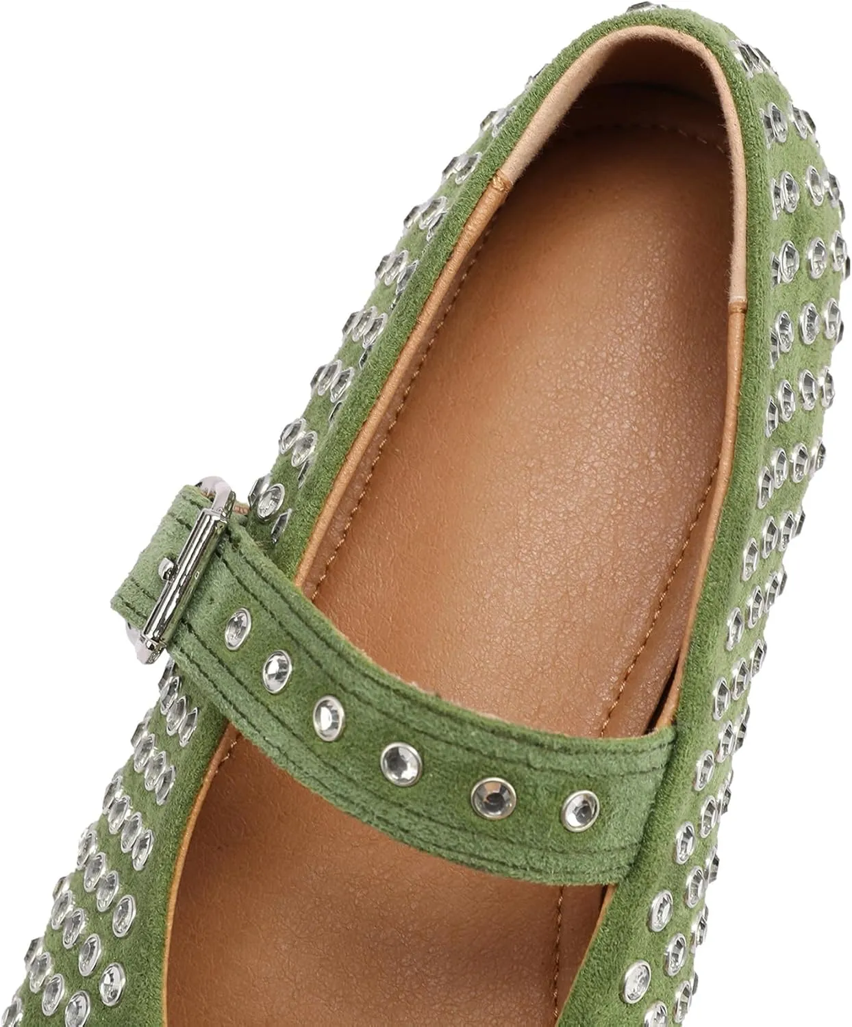 Women's Rhinestone Flats Crystal Studded Mary Jane Ballet Flats Shoes Buckle Ballerina Shoes