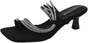 Women's Rhinestone Strappy Clip Toe Square Toe Kitten Heel Sandals Sexy Backless Comfortable Non-slip Slip-on Slide Sandals Summer Party Wedding Dress Date Flip Flops