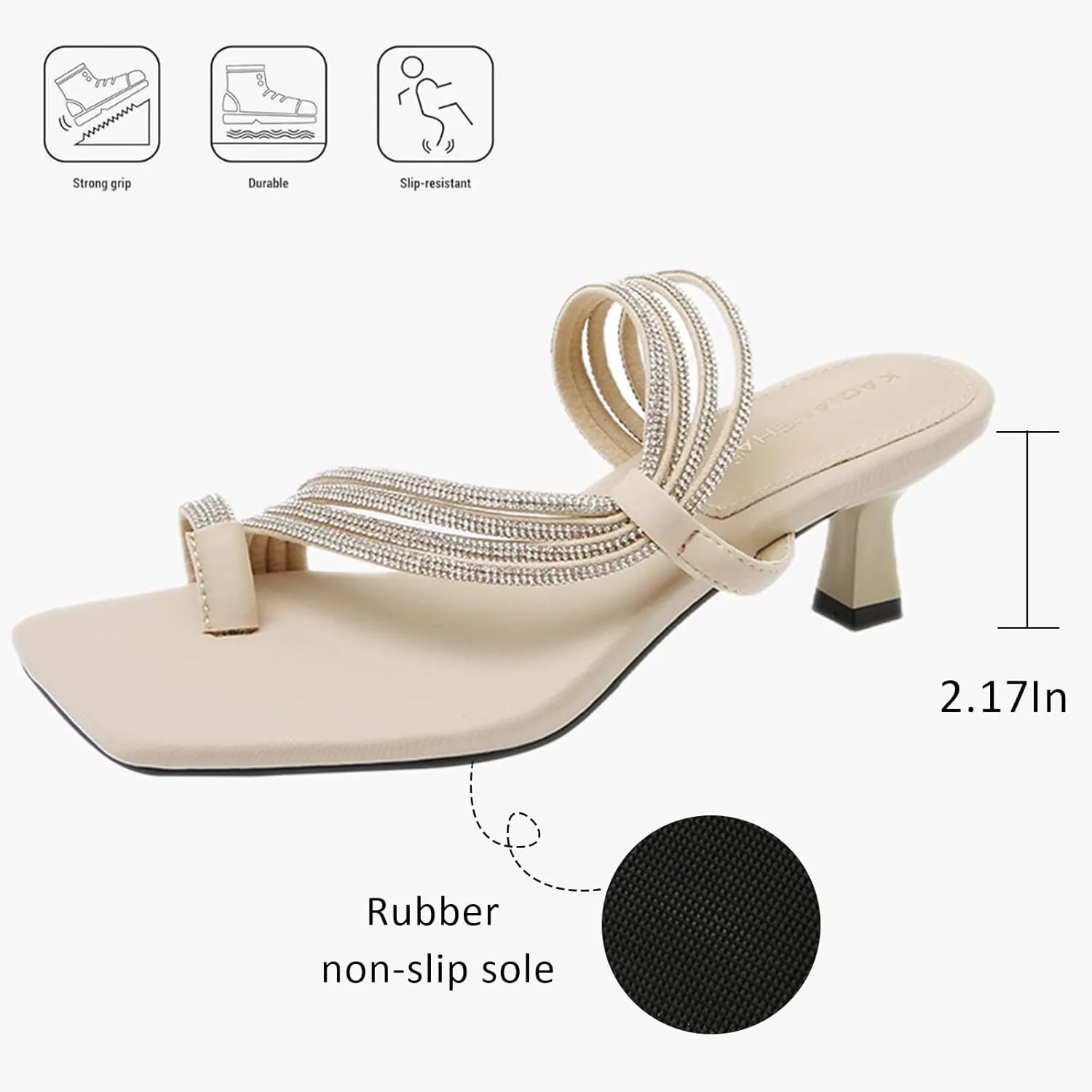 Women's Rhinestone Strappy Clip Toe Square Toe Kitten Heel Sandals Sexy Backless Comfortable Non-slip Slip-on Slide Sandals Summer Party Wedding Dress Date Flip Flops