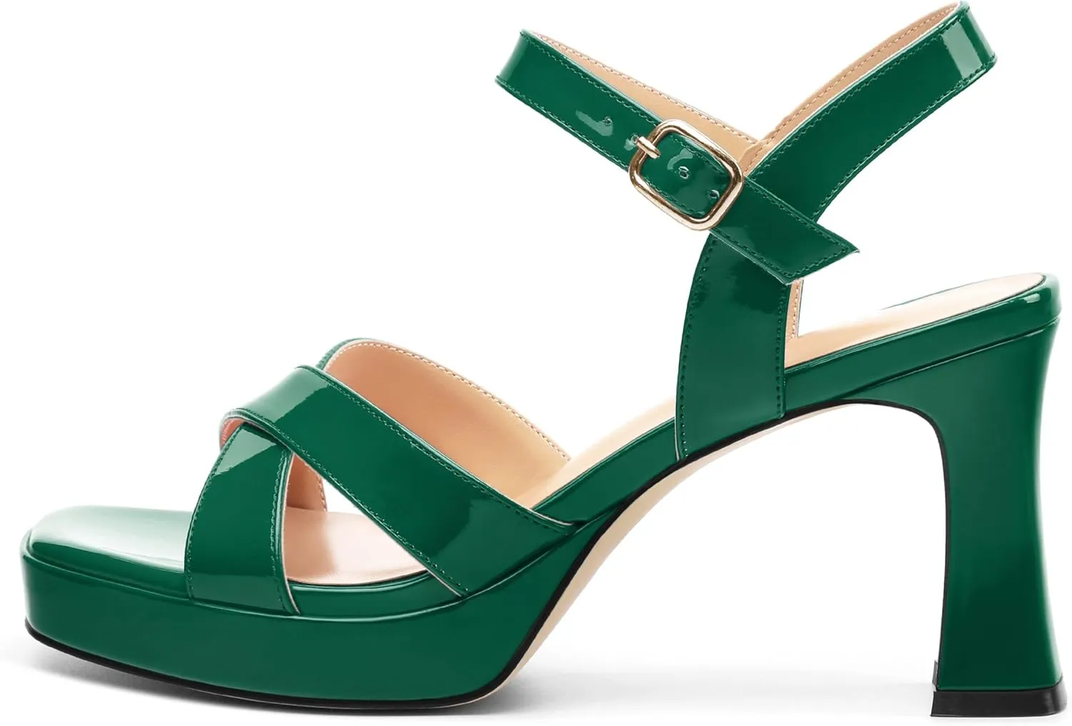 Women's Sandals Chunky High Heel - Adjustable Ankle Strap Open Toe Spool Heels Cross Toe Strap Prom Party Dress Pumps with Buckle
