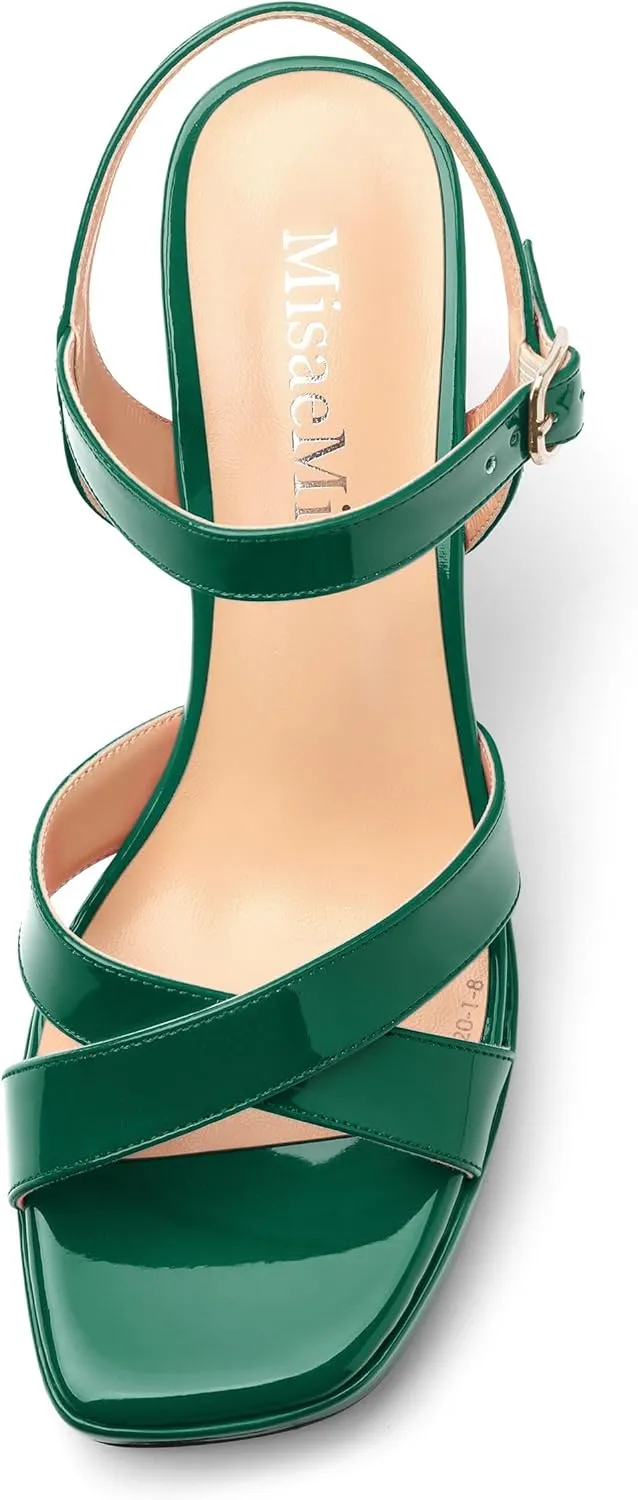 Women's Sandals Chunky High Heel - Adjustable Ankle Strap Open Toe Spool Heels Cross Toe Strap Prom Party Dress Pumps with Buckle