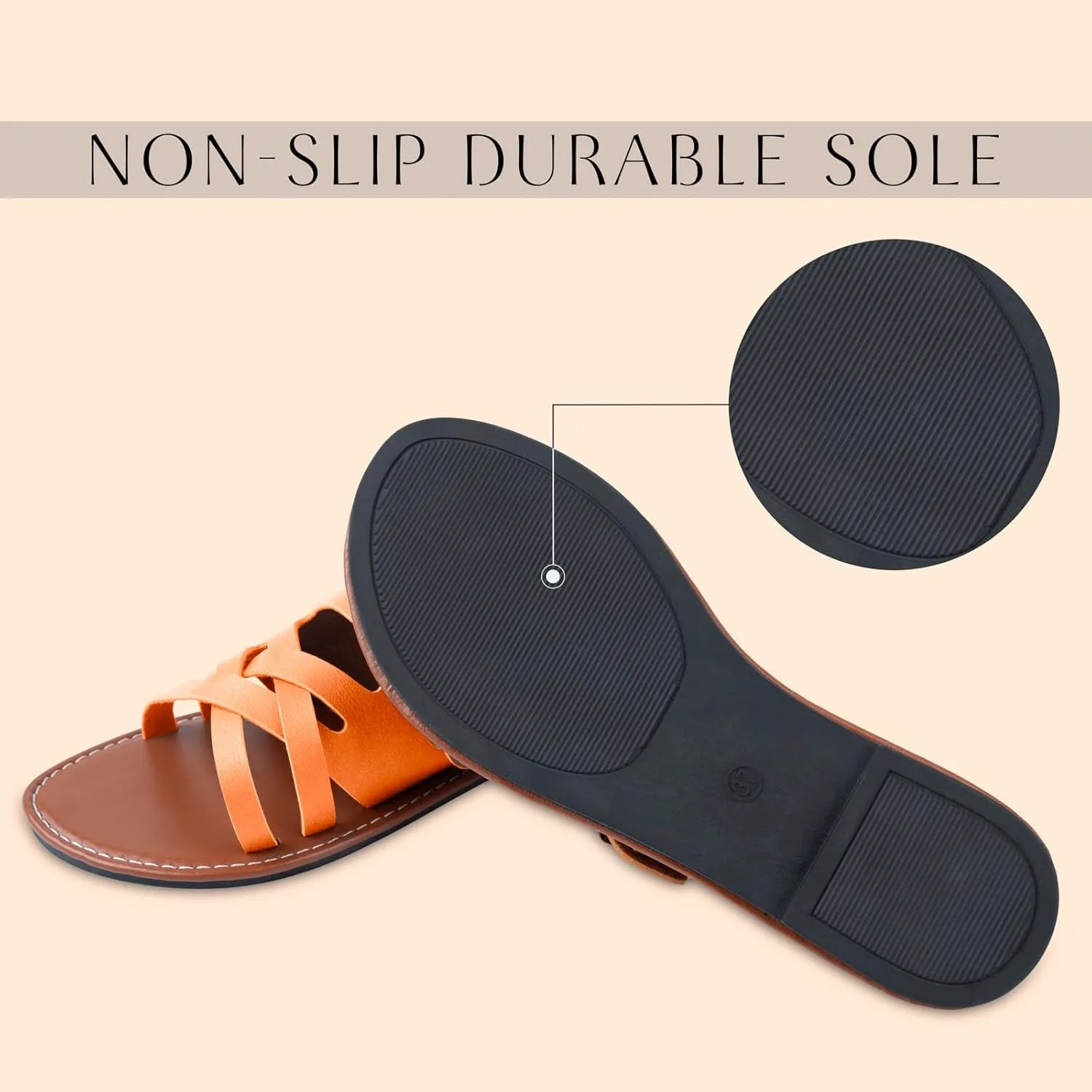 Womens Sandals Comfortable Wide Leather Crisscross Summer Square Toe Flat Slide Sandals
