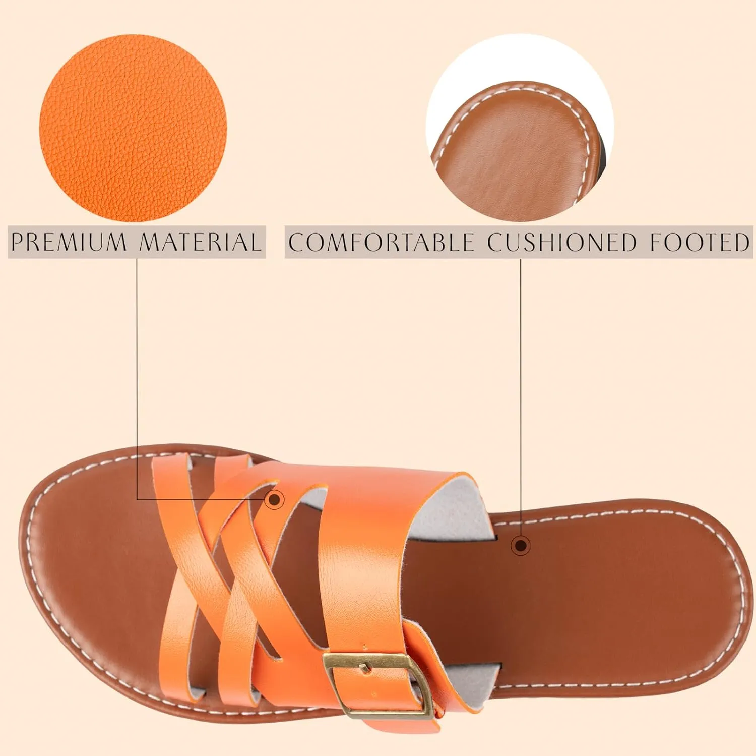 Womens Sandals Comfortable Wide Leather Crisscross Summer Square Toe Flat Slide Sandals