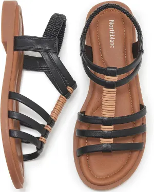 Womens Sandals Flats Shoes - Comfortable Summer Dressy Casual Ankle Elastic Slip on Walking Beach Sandal