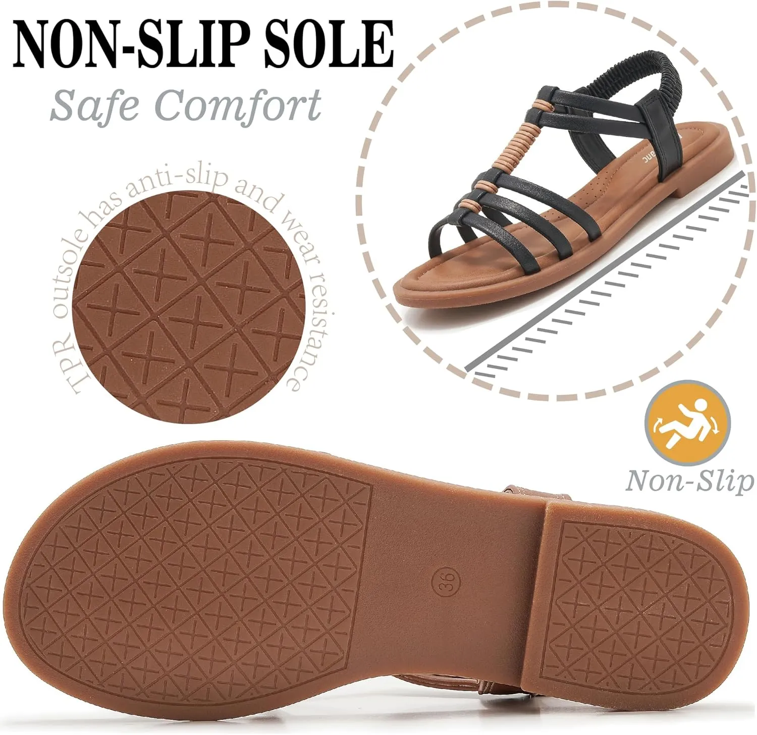 Womens Sandals Flats Shoes - Comfortable Summer Dressy Casual Ankle Elastic Slip on Walking Beach Sandal