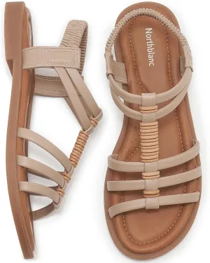 Womens Sandals Flats Shoes - Comfortable Summer Dressy Casual Ankle Elastic Slip on Walking Beach Sandal