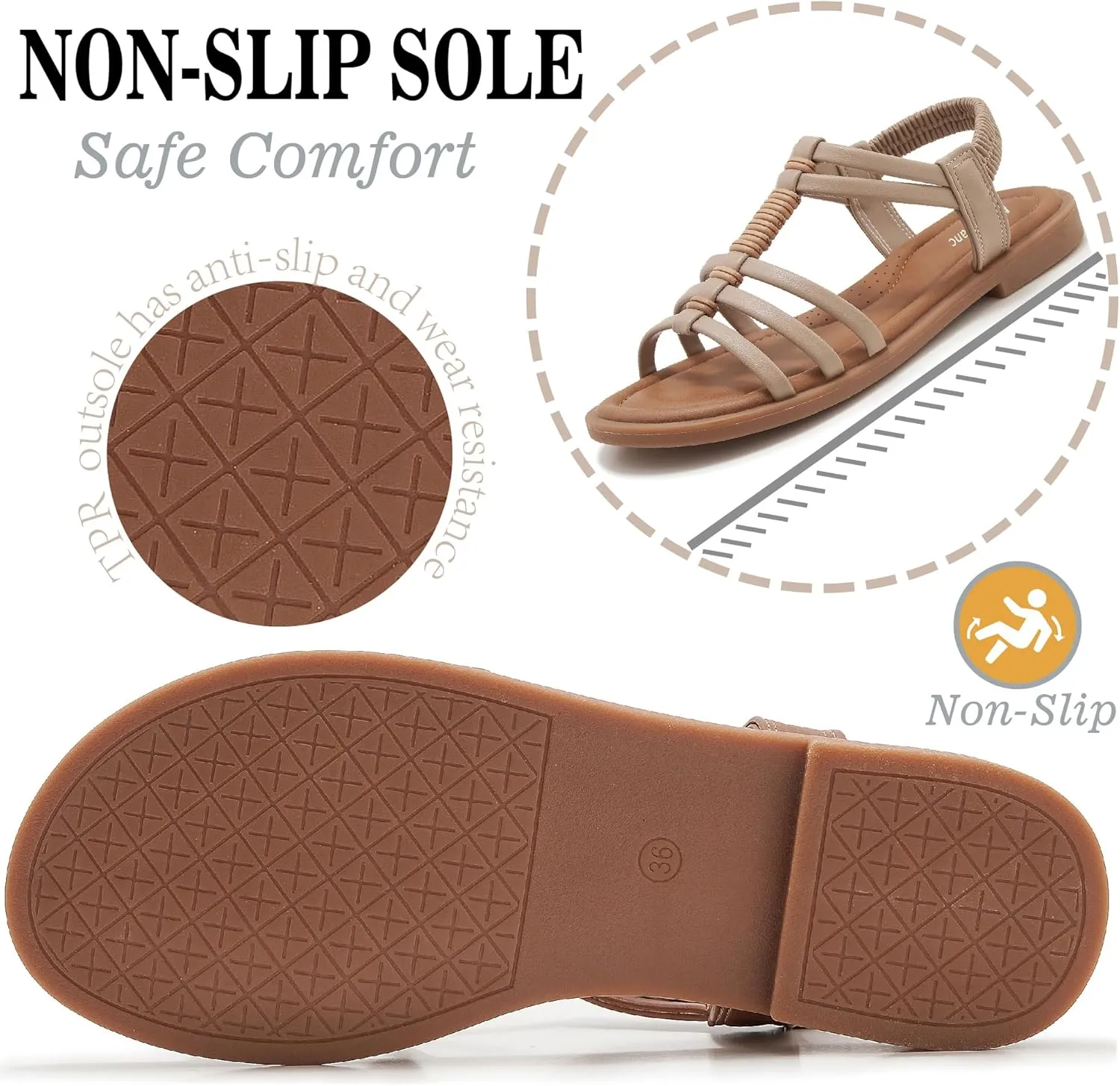 Womens Sandals Flats Shoes - Comfortable Summer Dressy Casual Ankle Elastic Slip on Walking Beach Sandal