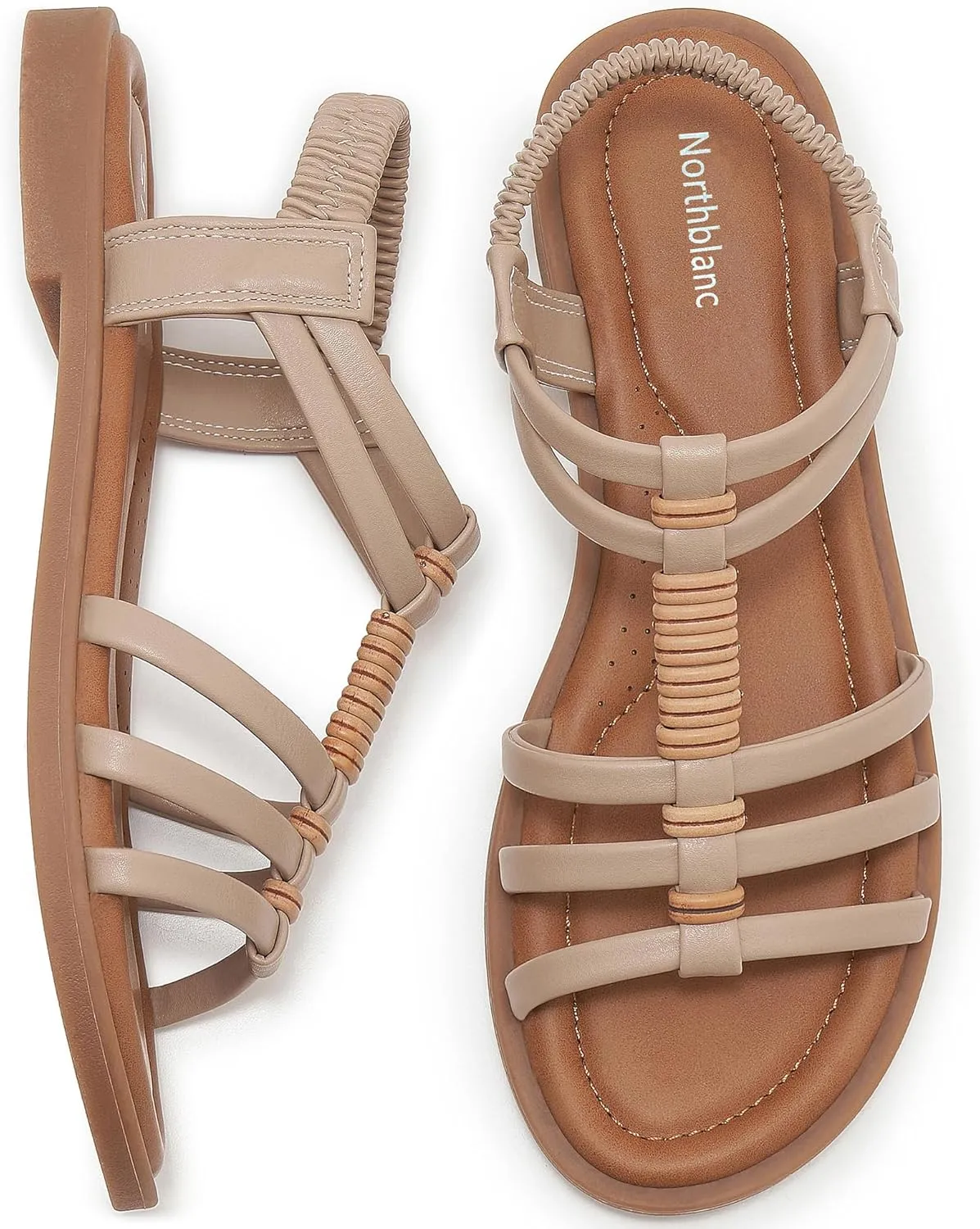 Womens Sandals Flats Shoes - Comfortable Summer Dressy Casual Ankle Elastic Slip on Walking Beach Sandal