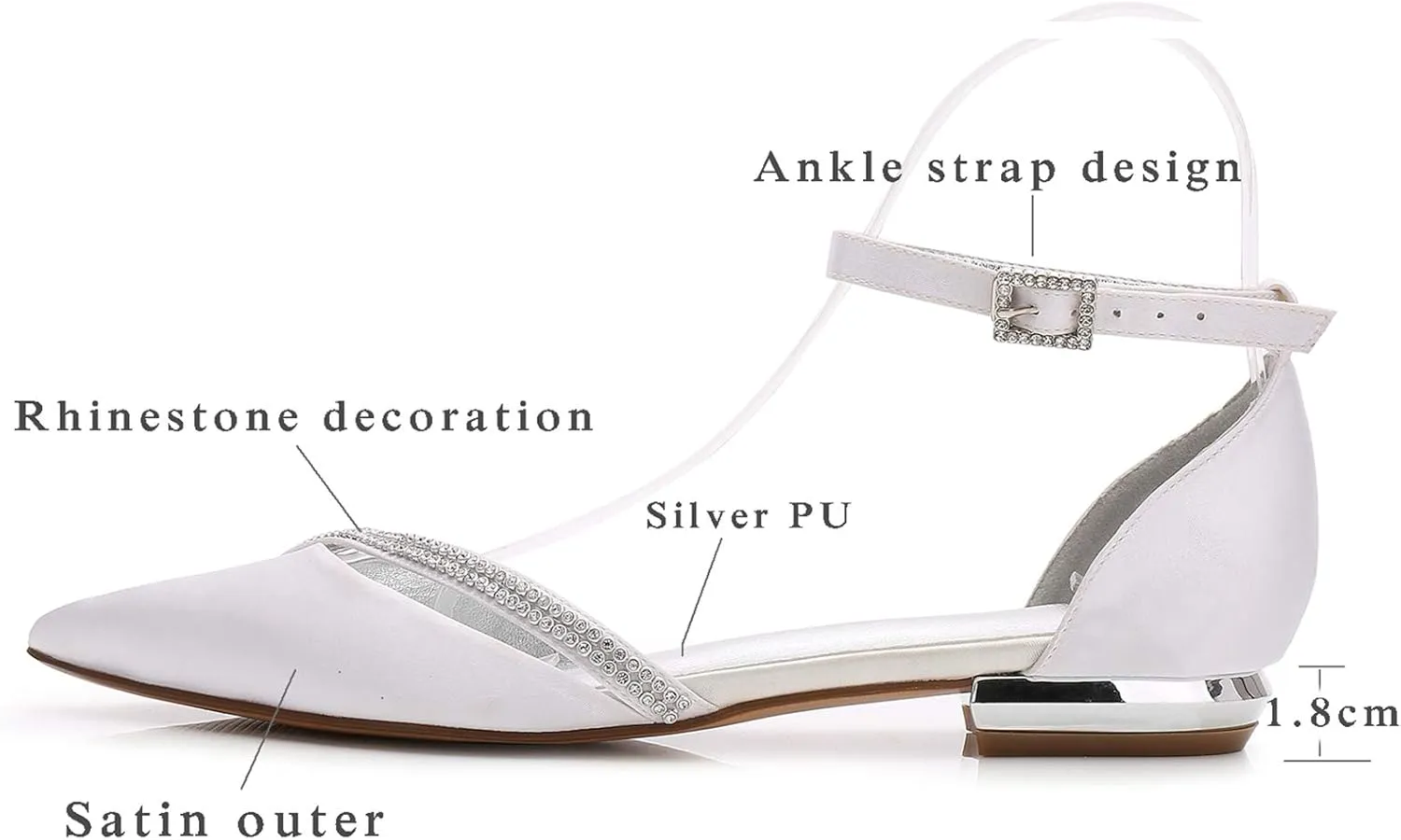 Women's Satin Ankle Strap Cross Strap Side Rhinestone Flat Ballet Pumps Pointed Toe Evening Party Wedding Bridal Shoes Sandals