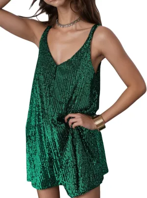 Women's Sequined Dress Sparkly Glitter Party Dress V Neck Clubwear Lightweight Breathable for Weddings Night Events
