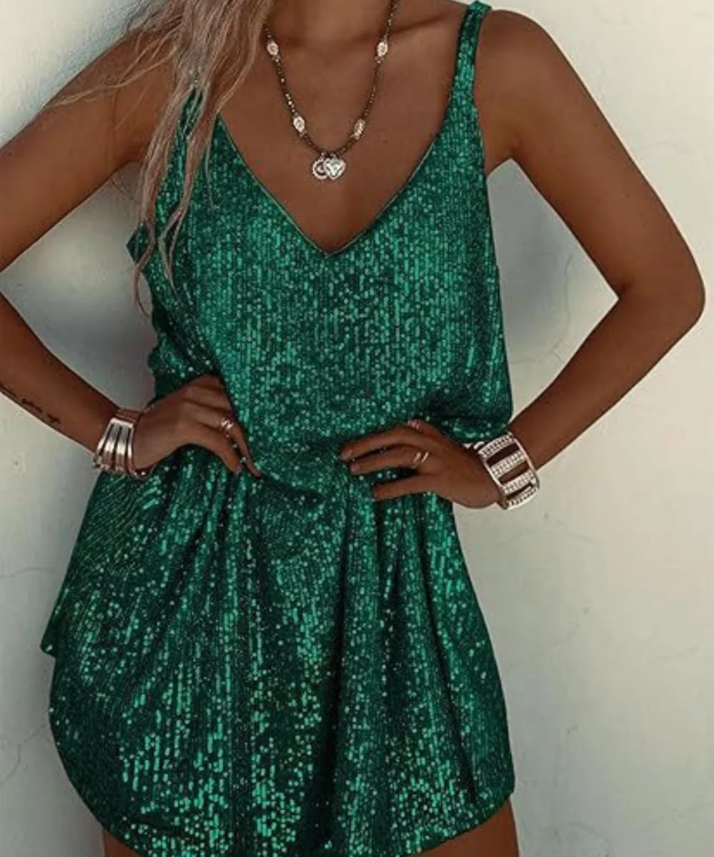 Women's Sequined Dress Sparkly Glitter Party Dress V Neck Clubwear Lightweight Breathable for Weddings Night Events