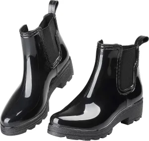 Women's Short Rain Boots Waterproof Slip On Ankle Chelsea Booties