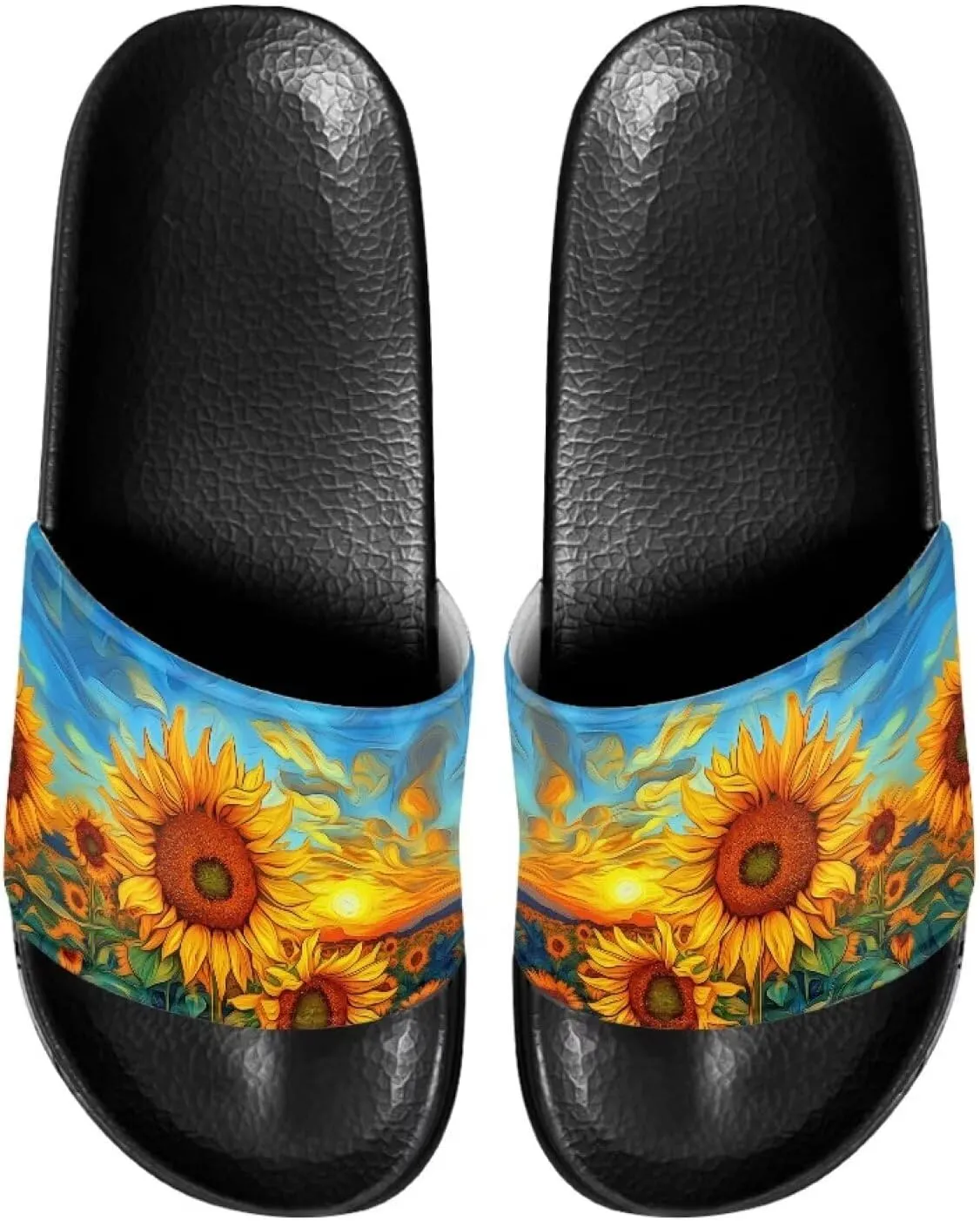 Women's Slide Sandals Soft-Soled Non-Slip Open-Toed Slippers Beach Shoes Wide Design Water-Friendly Black Size 6-13.5