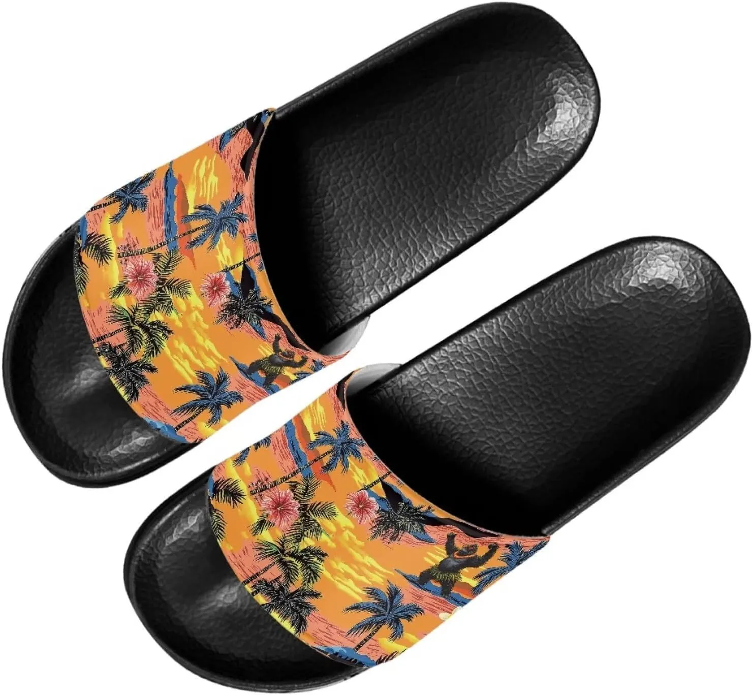 Women's Slide Sandals Soft-Soled Non-Slip Open-Toed Slippers Beach Shoes Wide Design Water-Friendly Black Size 6-13.5