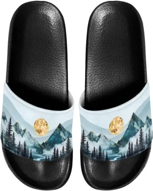 Women's Slide Sandals Soft-Soled Non-Slip Open-Toed Slippers Beach Shoes Wide Design Water-Friendly Black Size 6-13.5