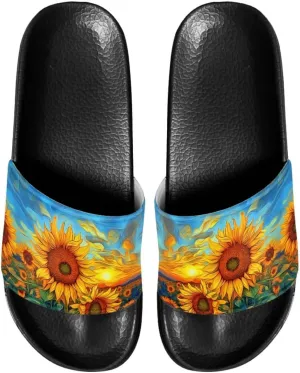 Women's Slide Sandals Soft-Soled Non-Slip Open-Toed Slippers Beach Shoes Wide Design Water-Friendly Black Size 6-13.5