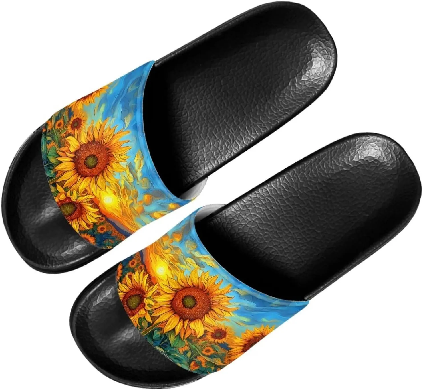 Women's Slide Sandals Soft-Soled Non-Slip Open-Toed Slippers Beach Shoes Wide Design Water-Friendly Black Size 6-13.5