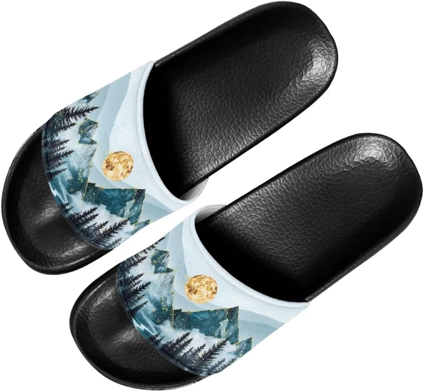 Women's Slide Sandals Soft-Soled Non-Slip Open-Toed Slippers Beach Shoes Wide Design Water-Friendly Black Size 6-13.5