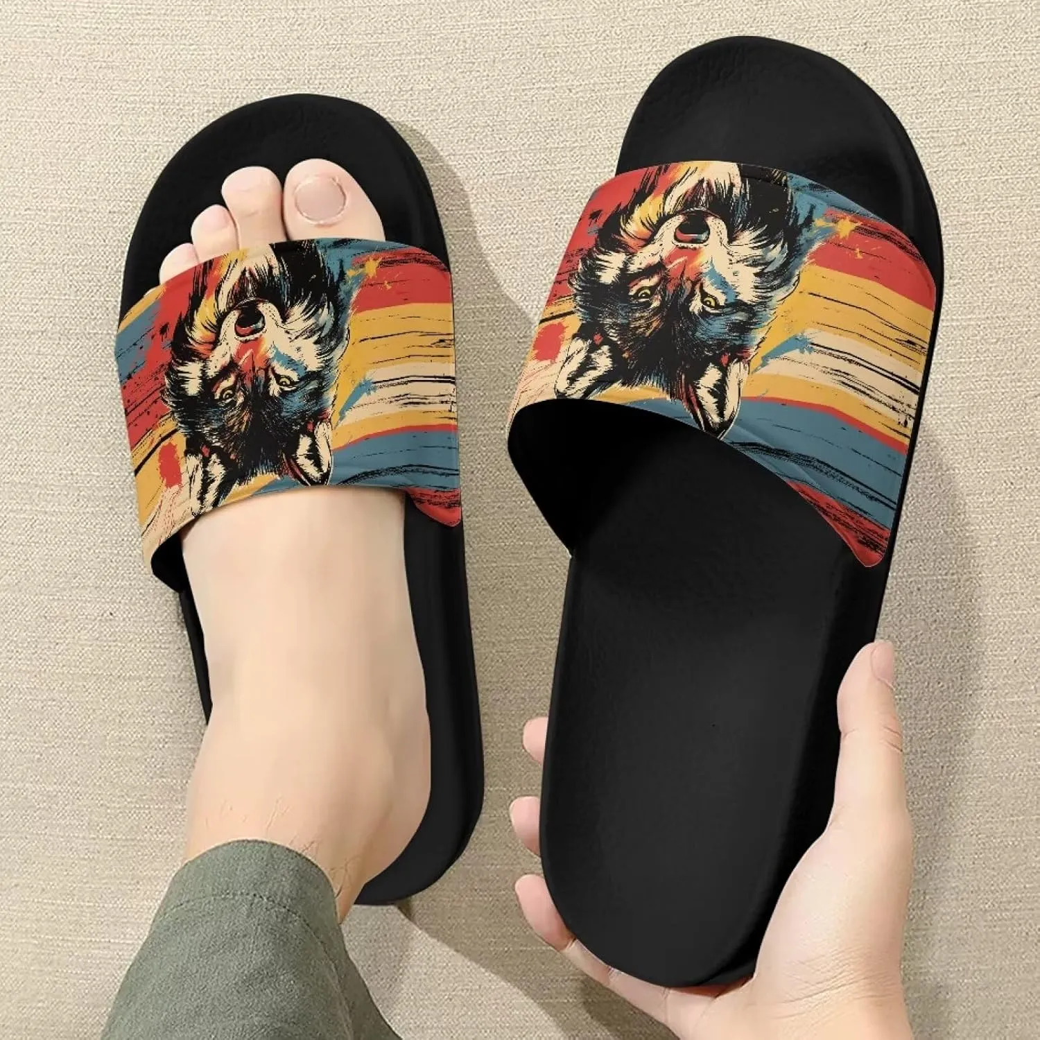 Women's Slide Sandals Soft-Soled Non-Slip Open-Toed Slippers Beach Shoes Wide Design Water-Friendly Black Size 6-13.5