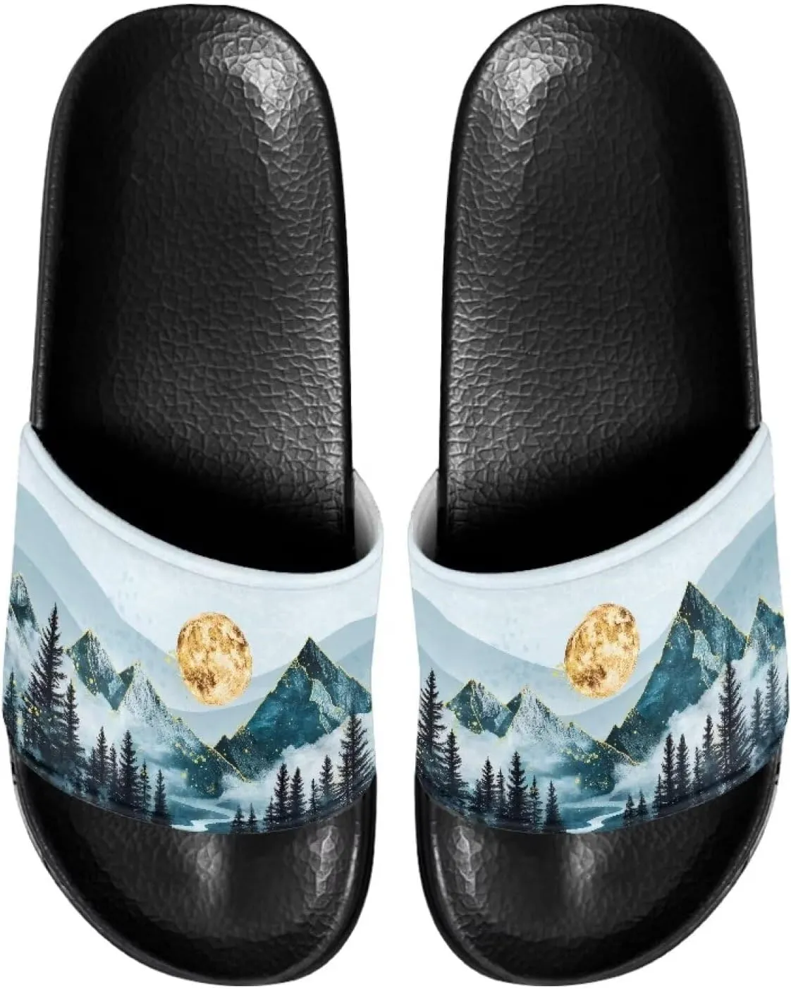 Women's Slide Sandals Soft-Soled Non-Slip Open-Toed Slippers Beach Shoes Wide Design Water-Friendly Black Size 6-13.5