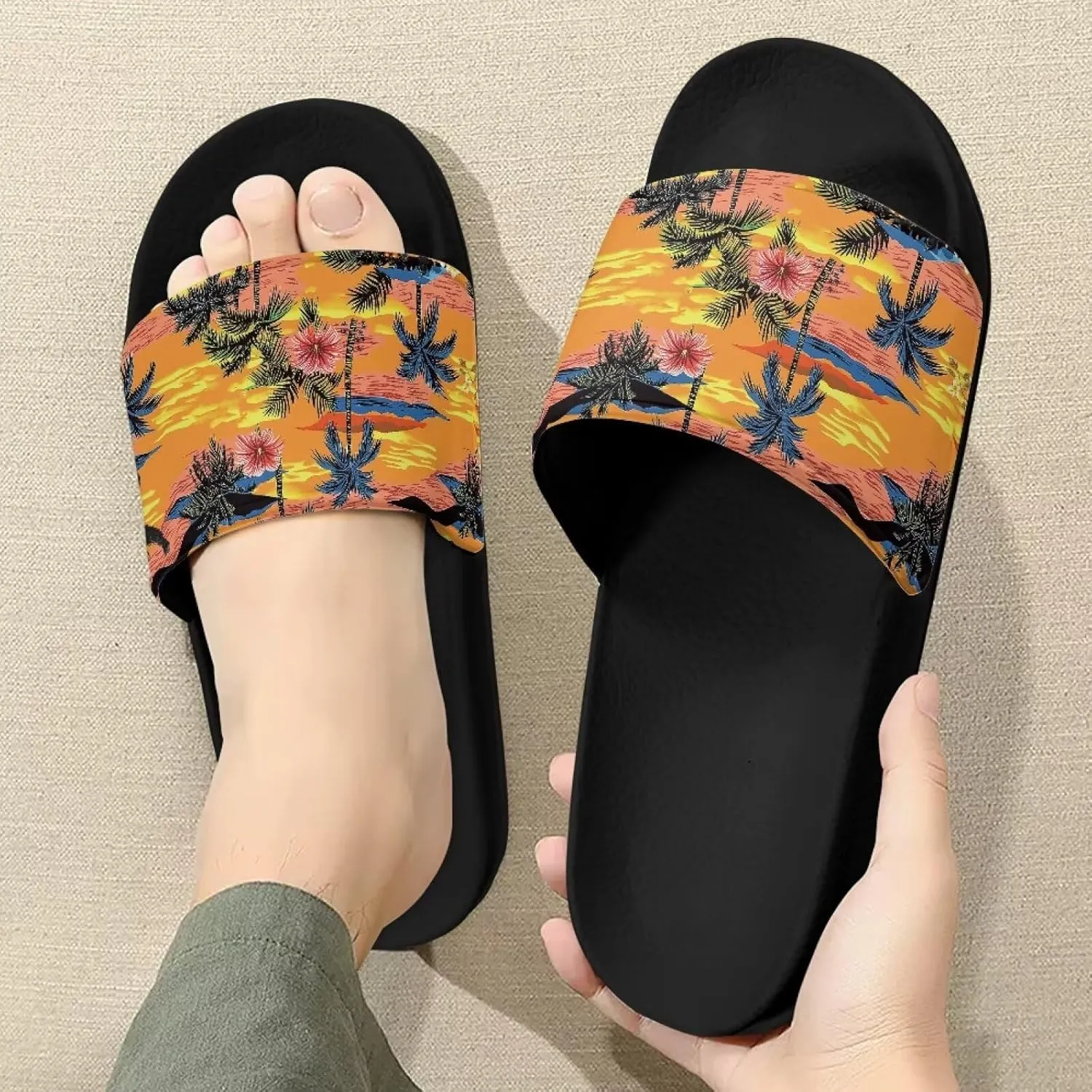 Women's Slide Sandals Soft-Soled Non-Slip Open-Toed Slippers Beach Shoes Wide Design Water-Friendly Black Size 6-13.5