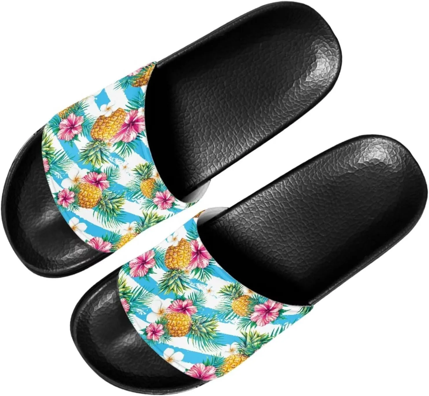 Women's Slide Sandals Soft-Soled Non-Slip Open-Toed Slippers Beach Shoes Wide Design Water-Friendly Black Size 6-13.5