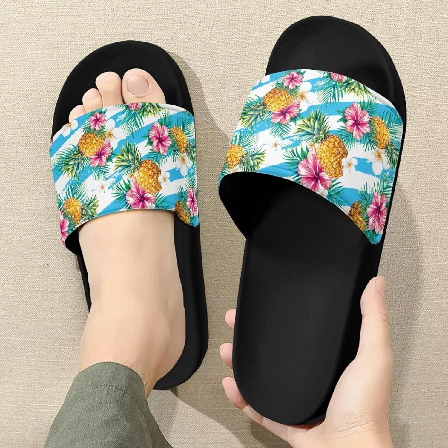 Women's Slide Sandals Soft-Soled Non-Slip Open-Toed Slippers Beach Shoes Wide Design Water-Friendly Black Size 6-13.5